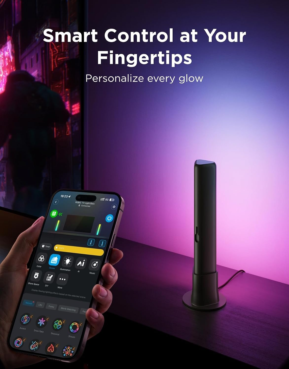 Immersive RGBICWW Smart Light Bar With Music Sync encalife