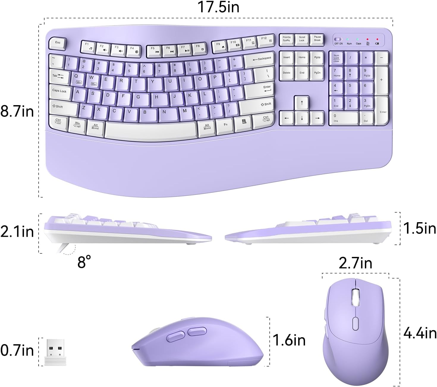 Ergonomic Wireless Keyboard and Mouse Combo encalife