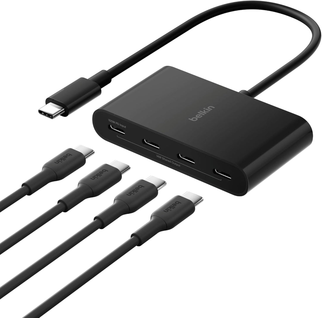 100W four-port USB-C hub adapter in black
