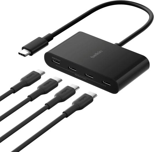 100W four-port USB-C hub adapter in black