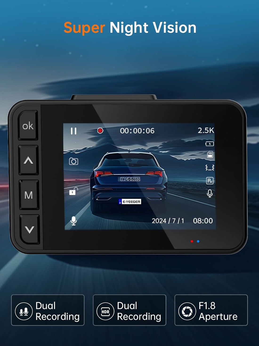 2.5K Front and Rear Dash Cam for Cars I Night Vision encalife