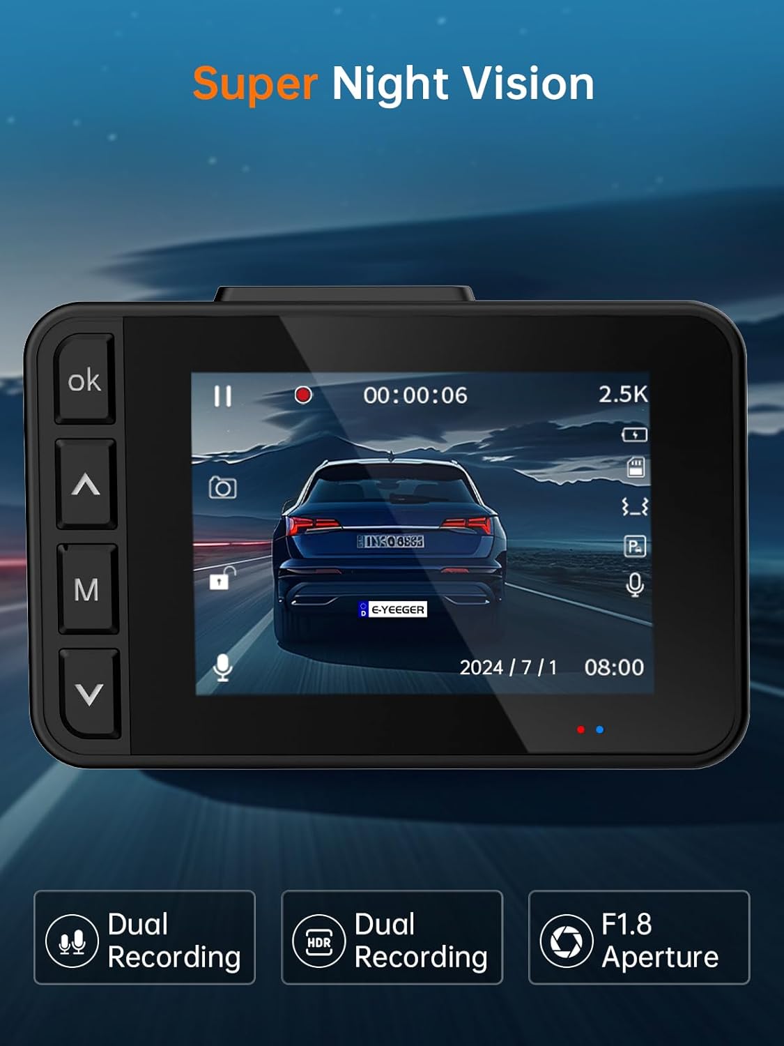 2.5K Front and Rear Dash Cam for Cars I Night Vision encalife