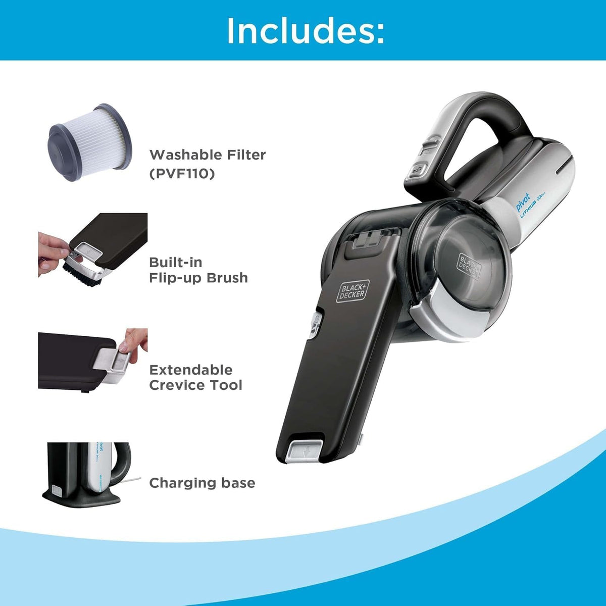 Cordless Handheld Pivot Vacuum Cleaner for Cars encalife
