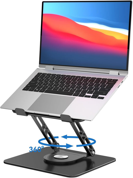 EncaLife 360 rotating laptop stand adjustable ergonomic foldable laptop riser for desk and office workspace