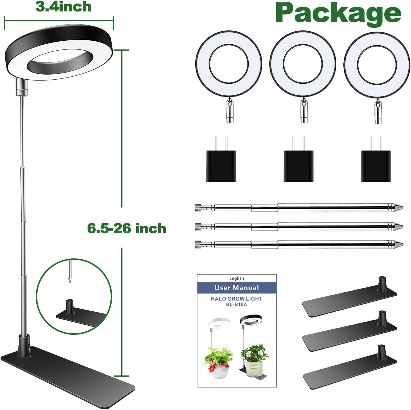 Grow Lights for Indoor Plants 3 Pack encalife