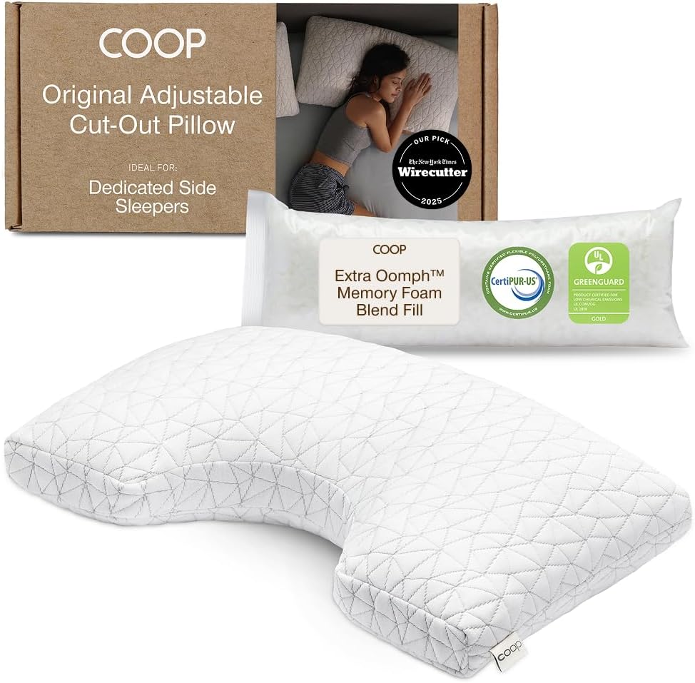 Side sleeper shoulder cut out pillow with adjustable memory foam support