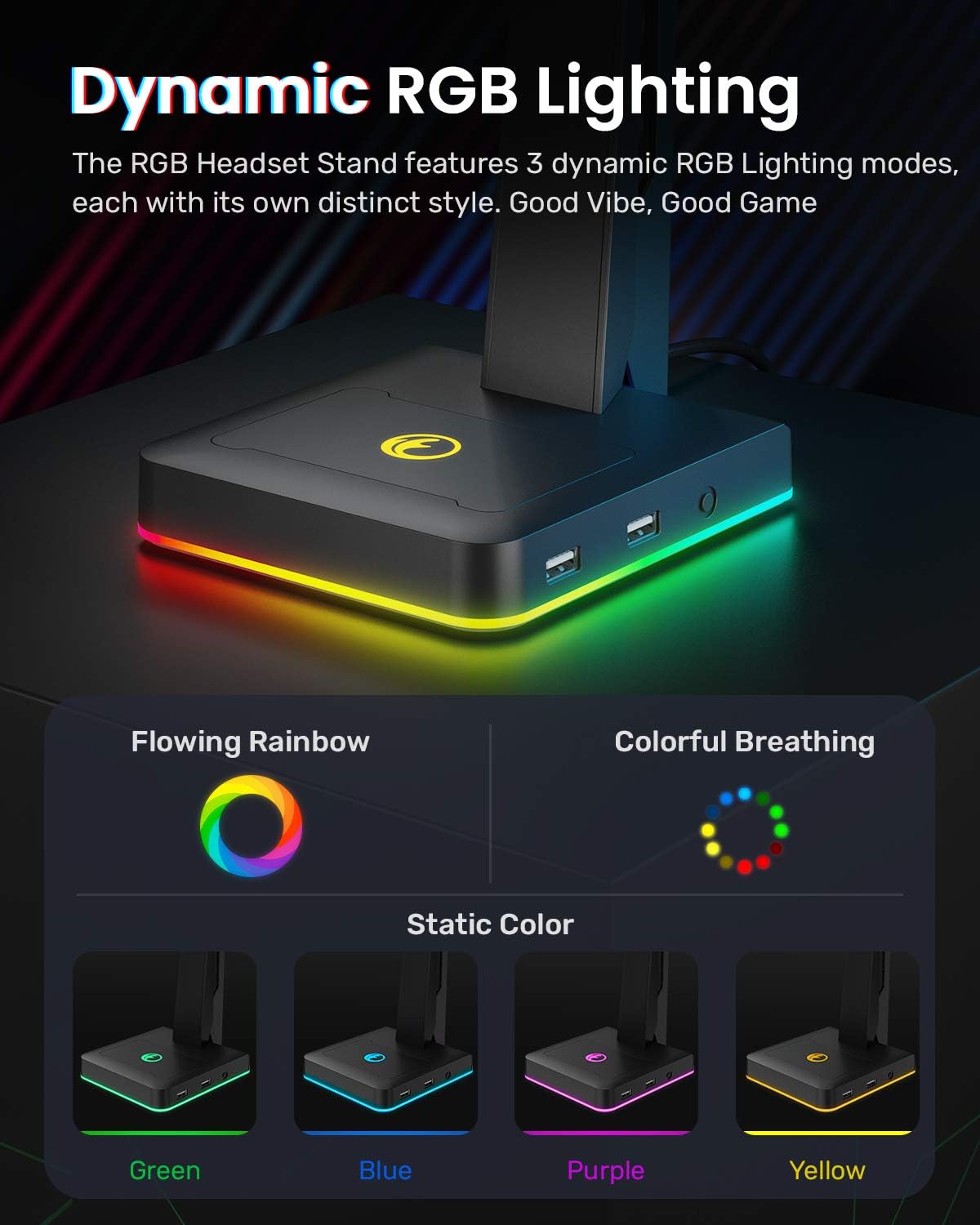 RGB Lighting Gaming Headset Stand USB Hub encalife