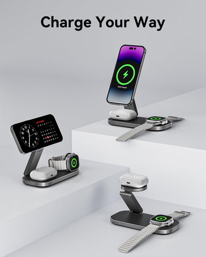 Foldable Qi2 25W Three-Device Fast Charging Station encalife