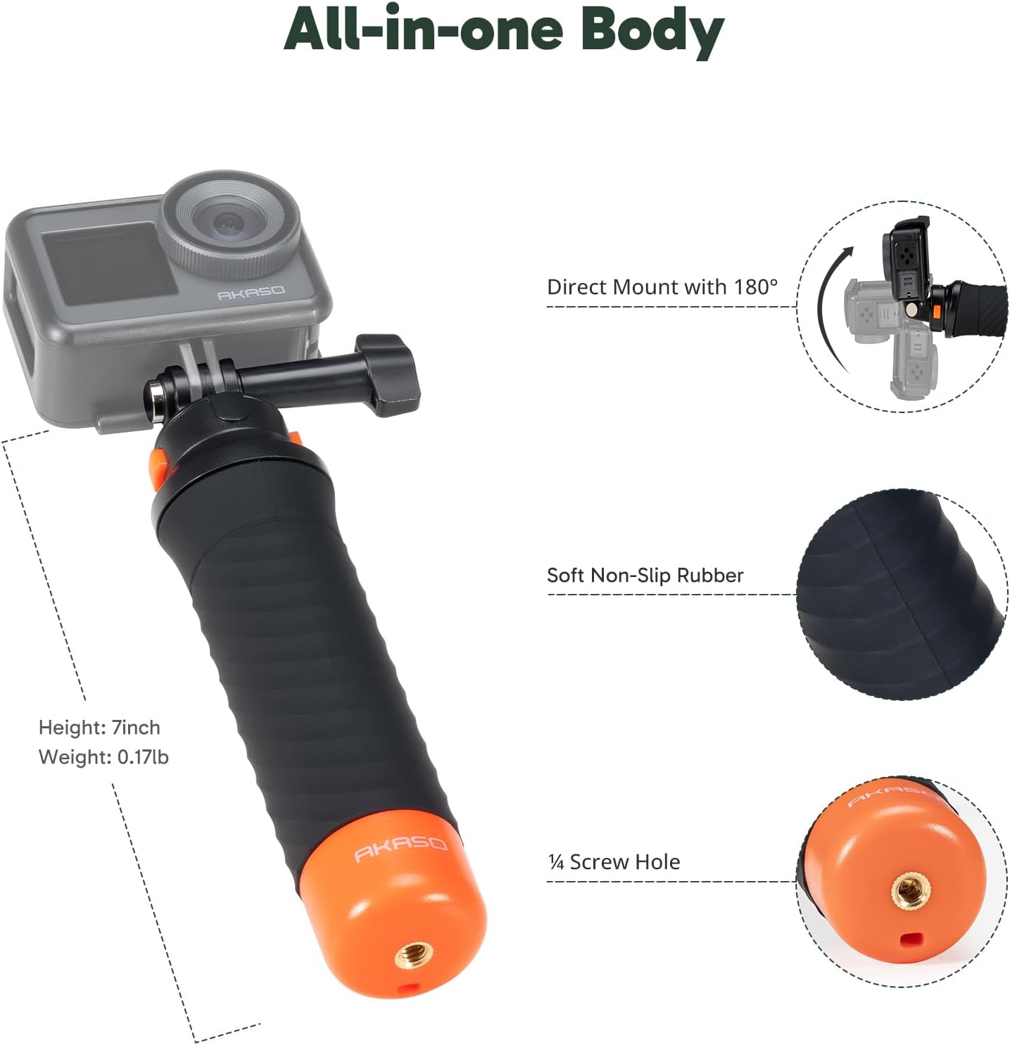 Waterproof Floating Action Camera Hand Grip Mount encalife
