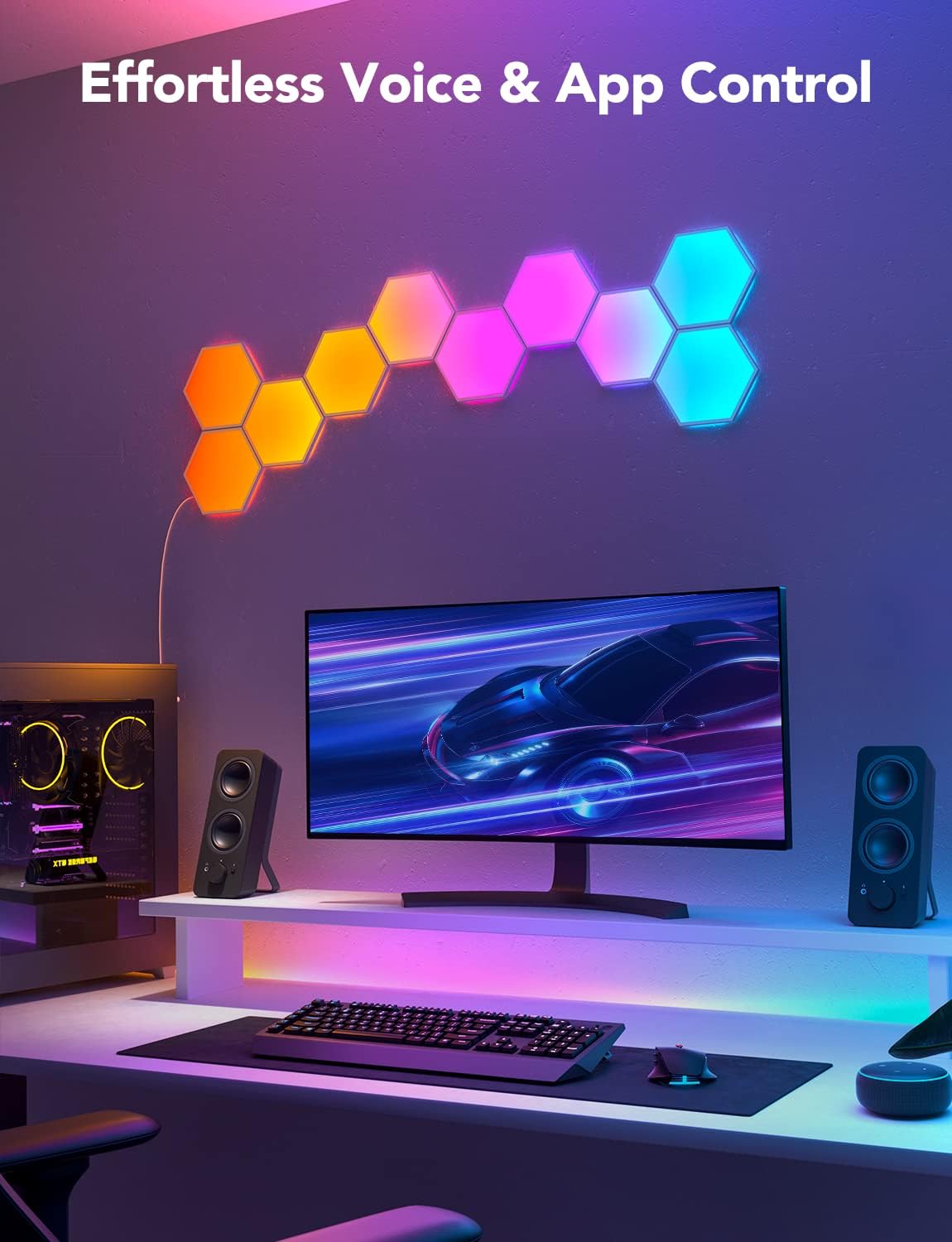 RGB Lighting Hexagon Wall Panels for Gaming Decor encalife