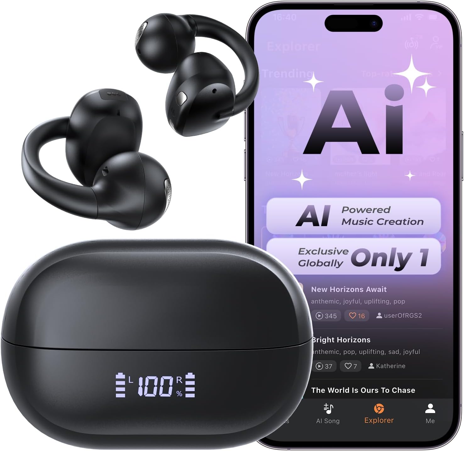 Open Ear Bluetooth Headphones with AI music generation