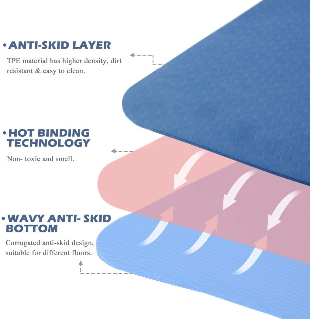 Eco Non Slip TPE Yoga Mat With Carry Bag encalife