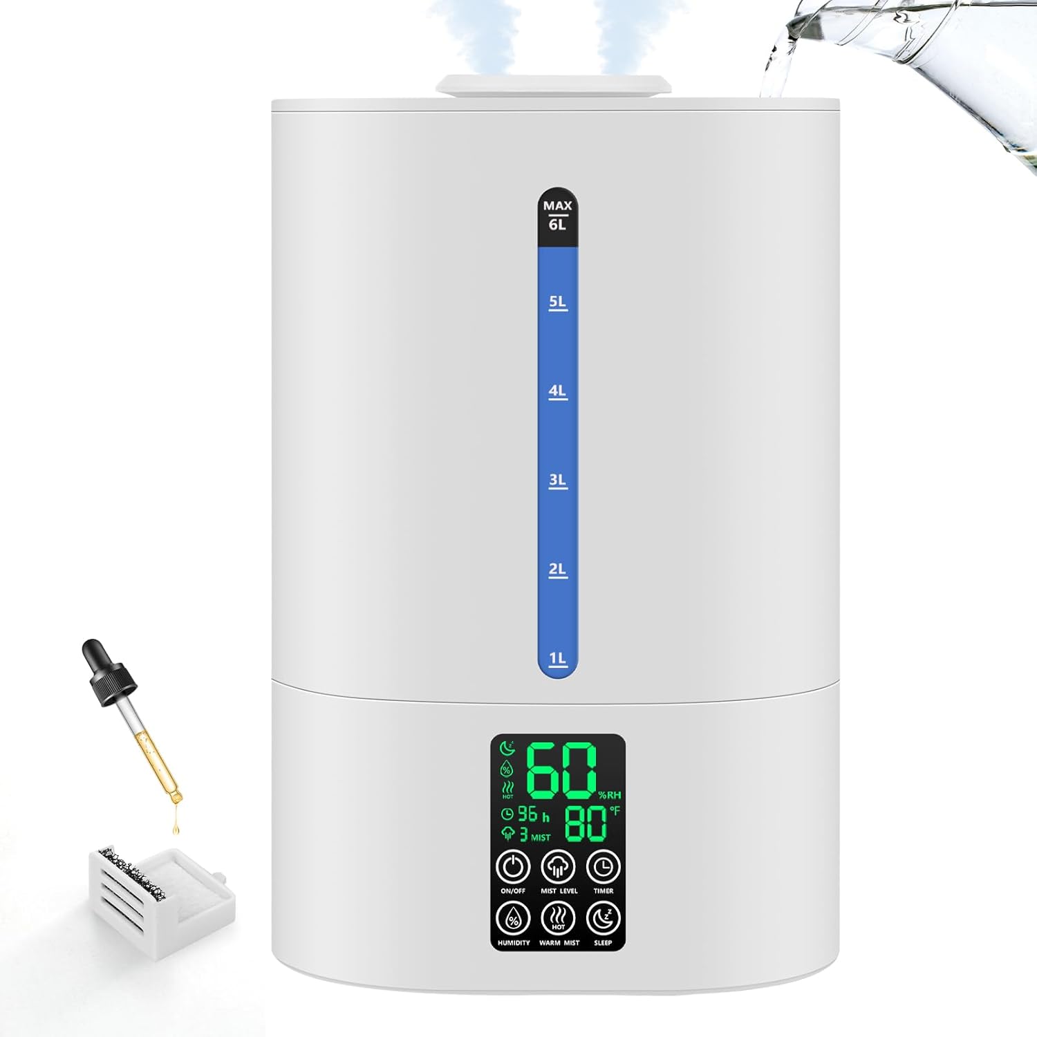 Warm & Cool Mist Humidifier | 6L Capacity | With Essential Oil Diffuser encalife