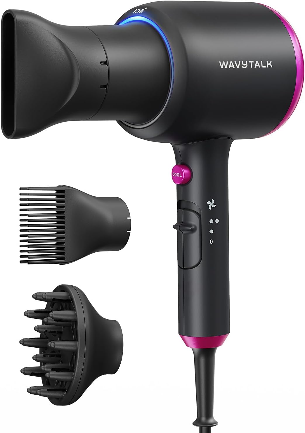 Ionic Hair Dryer for Curly Hair | 1875W Blow Dryer with Diffuser & Comb Attachments