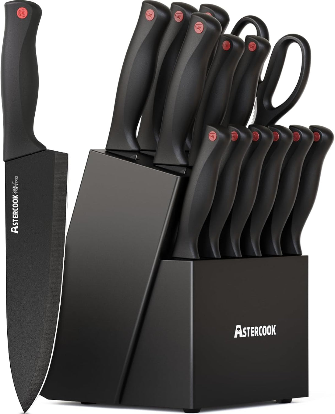 15-Piece Kitchen Knife Set with Block – German Steel, Built-in Sharpener