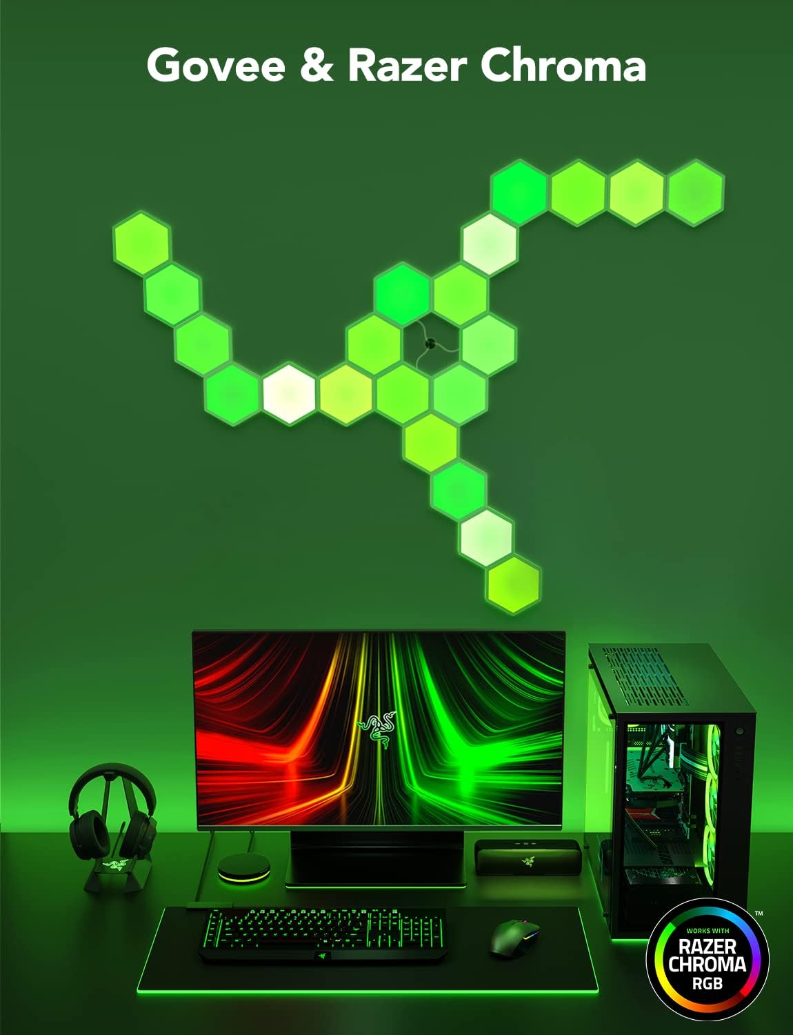 RGB Lighting Hexagon Wall Panels for Gaming Decor encalife