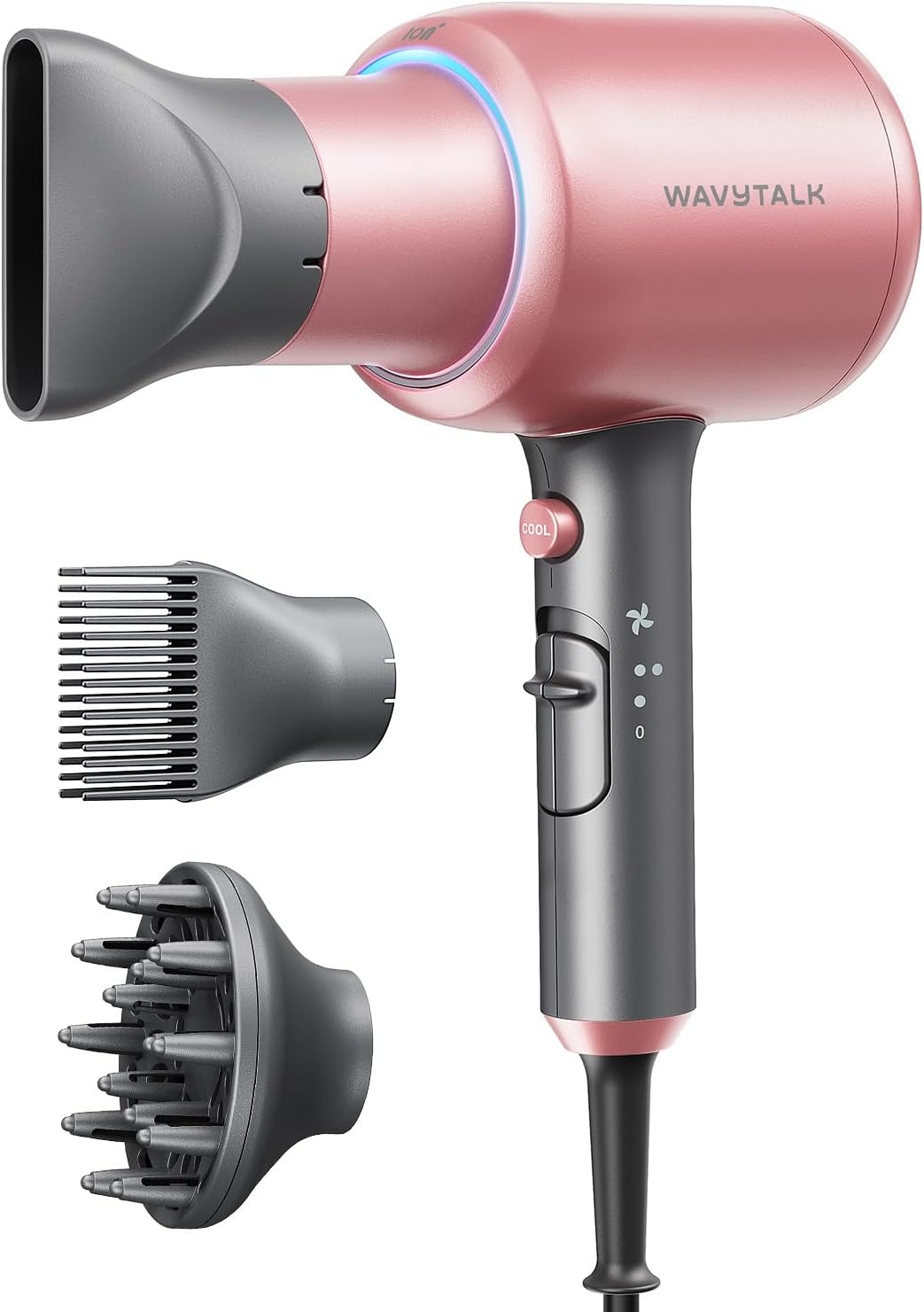 Rose Gold Ionic Hair Dryer | 1875W Blow Dryer for Curly Hair with Diffuser