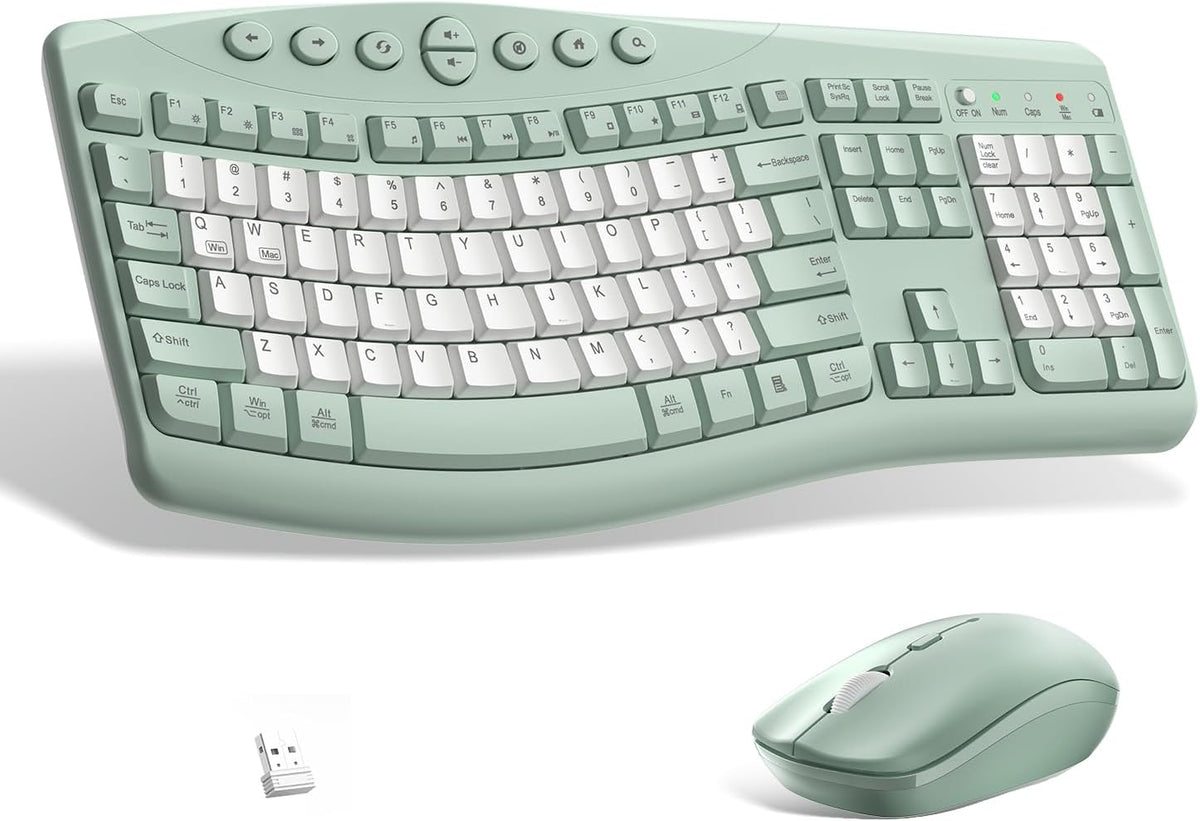 Wireless Keyboard Mouse Combo Ergonomic Gaming encalife