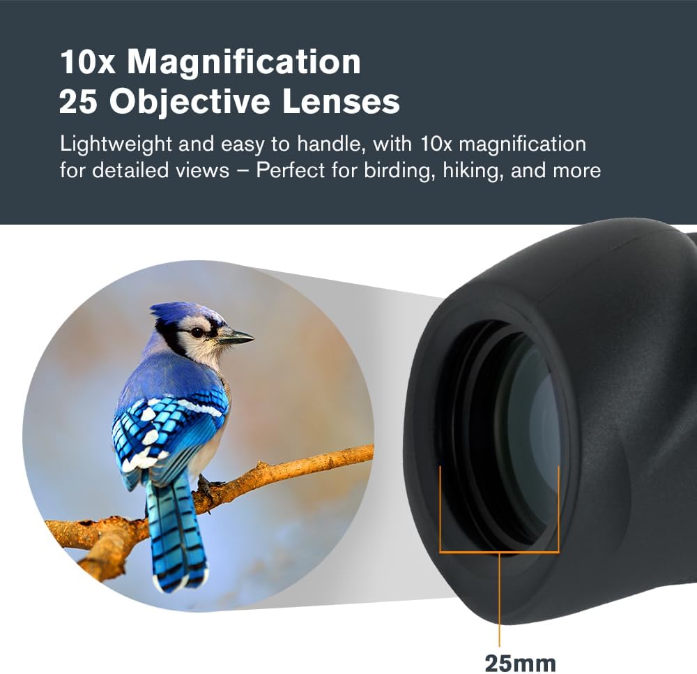 10x25 Black Waterproof Monocular encalife