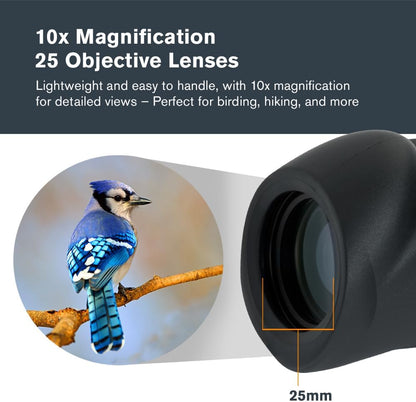 10x25 Black Waterproof Monocular encalife