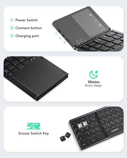 Foldable Bluetooth Keyboard with Touchpad Phone Stand encalife