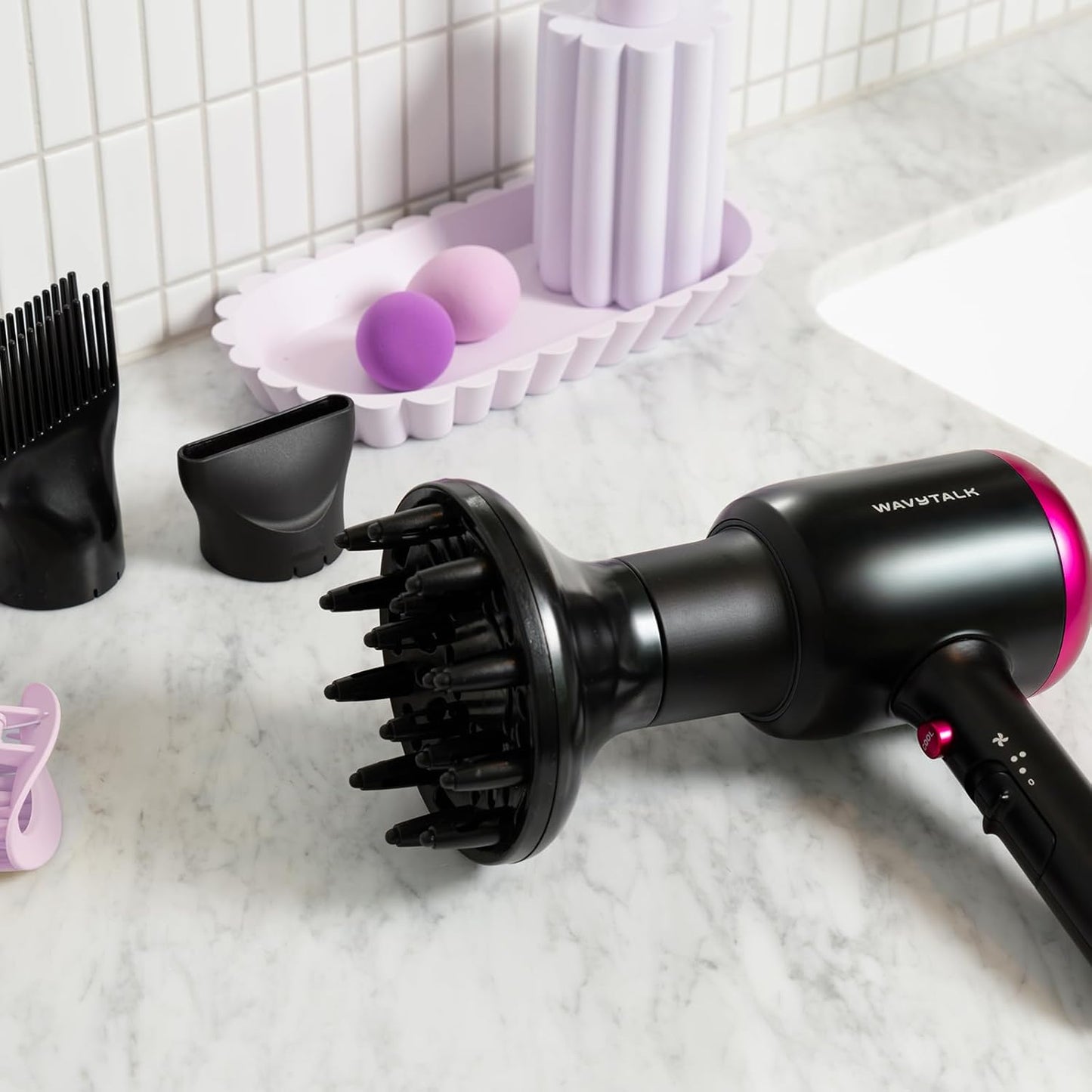 Ionic Hair Dryer for Curly Hair | 1875W Blow Dryer with Diffuser & Comb Attachments encalife
