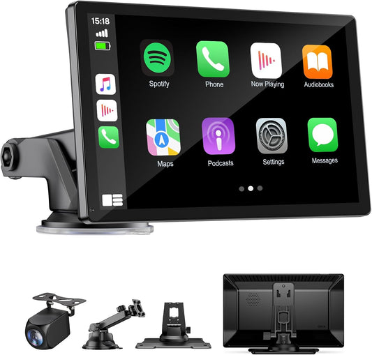 9 Inch Wireless Carplay Screen mounted on dashboard with GPS navigation display