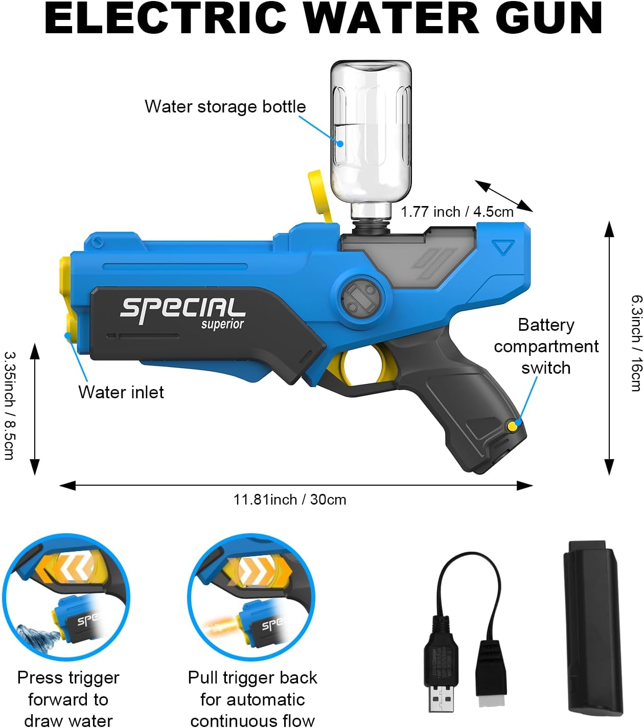 Electric Water Gun | LED Auto-Refill Long Range Blaster Toy encalife