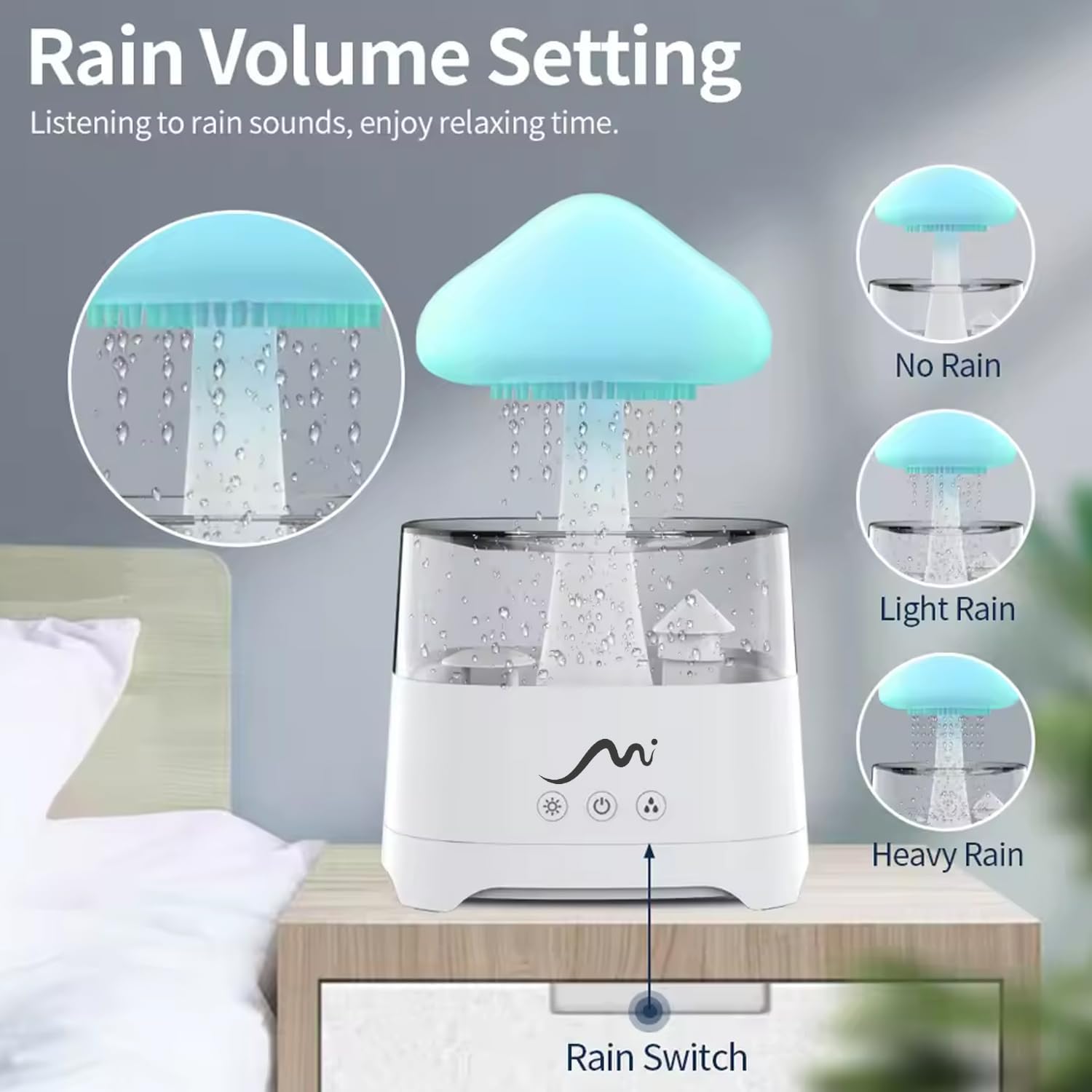 Rain Cloud Humidifier With Mist Light Speaker encalife