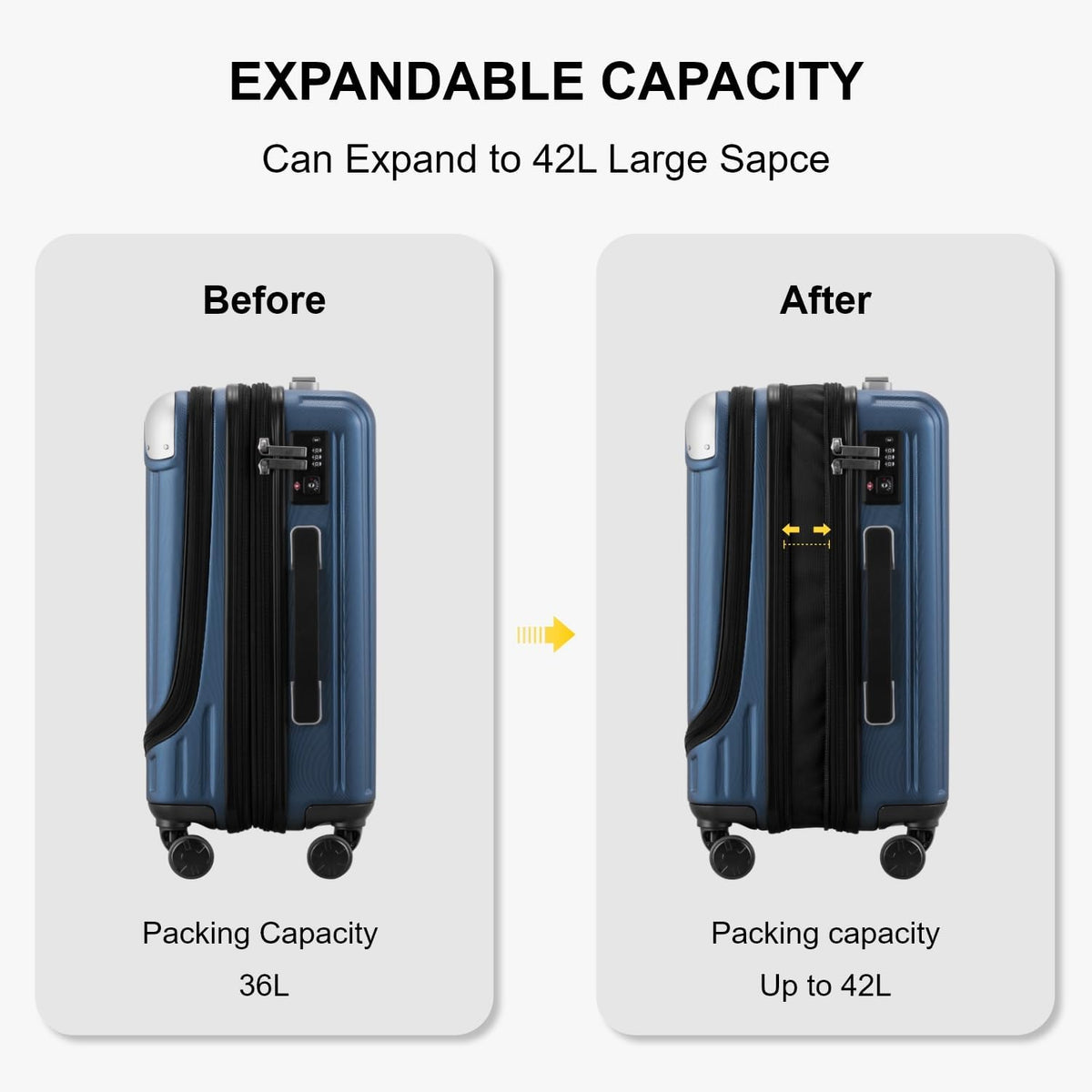 Expandable Carry On luggage With Laptop Compartment encalife
