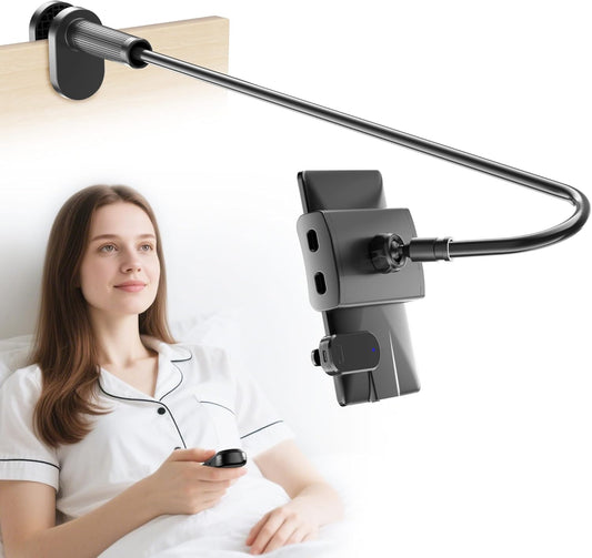 Gooseneck Page Turner stand holds an e reader while the remote turns pages hands free in bed.