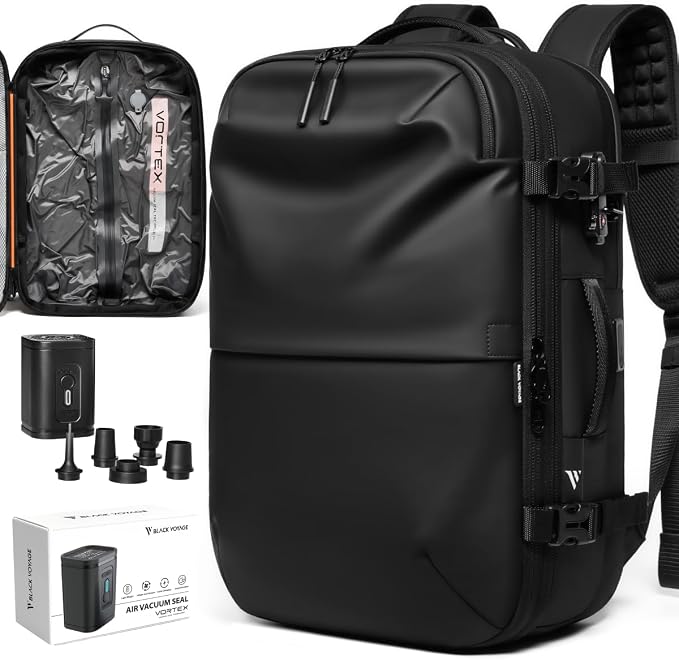 60L vacuum compression travel backpack with TSA lock