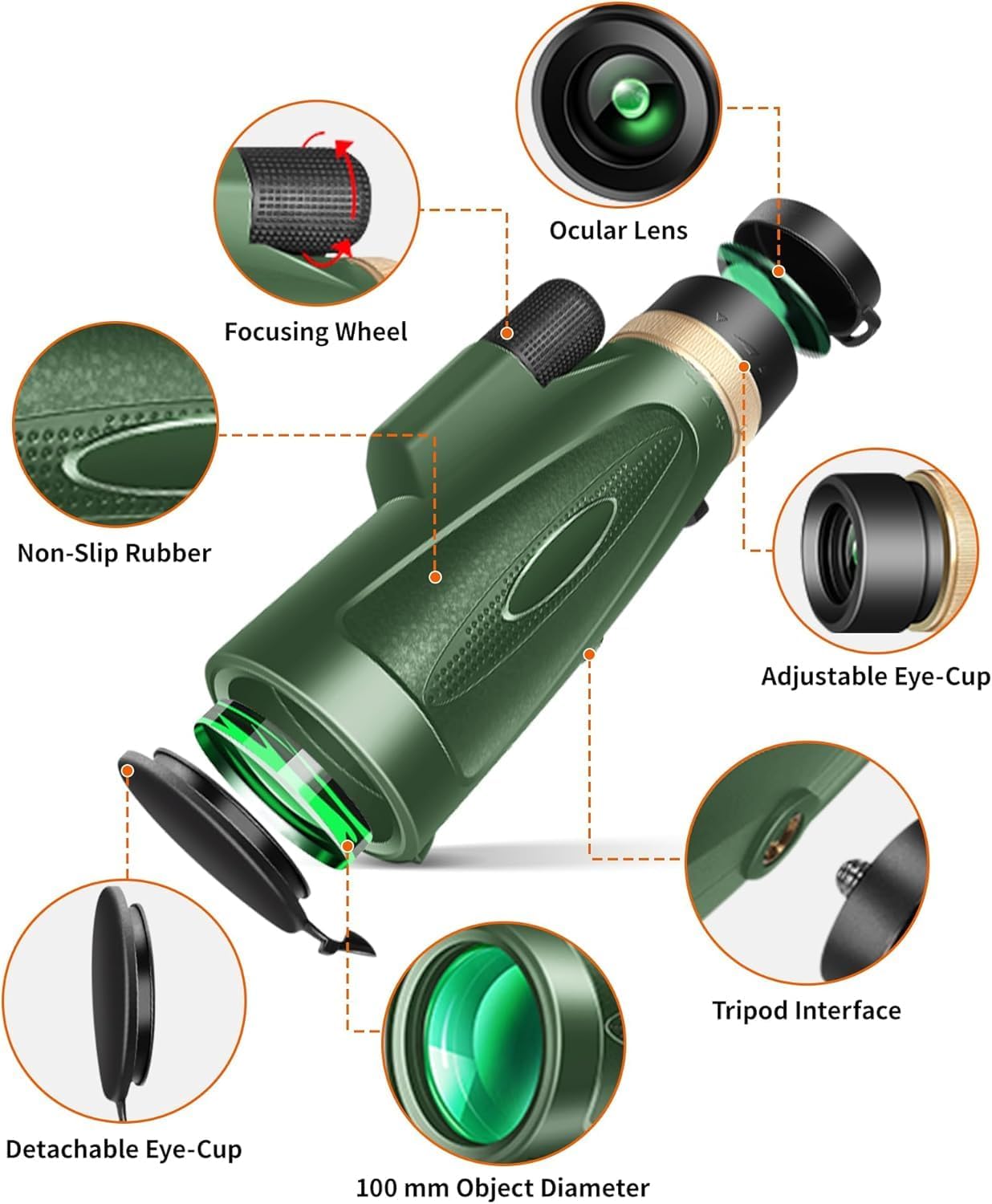 80x100 High Power Monocular I Tripod I Phone Adapter encalife