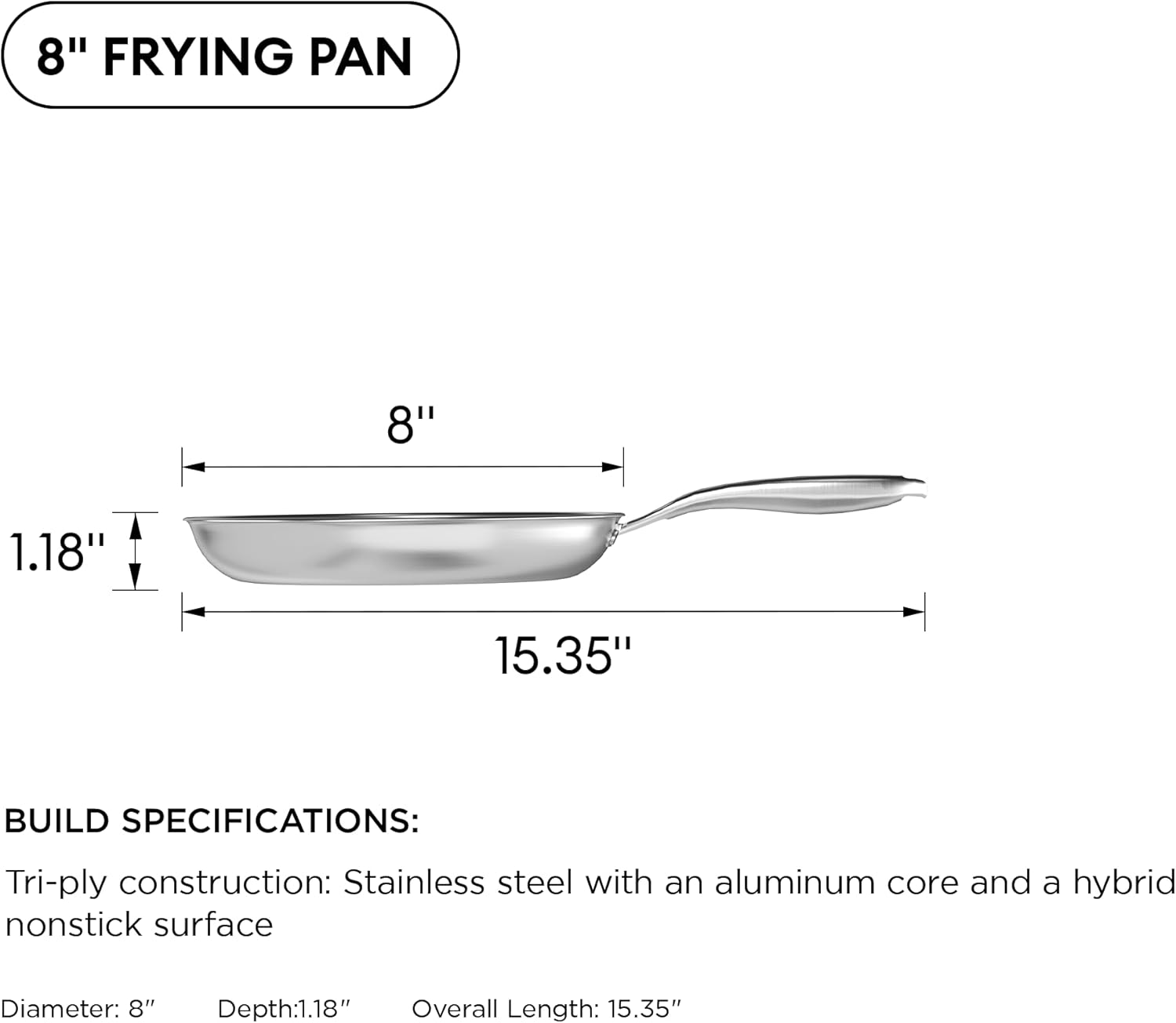 Non-Stick 8-Inch Hybrid Stainless Steel Pan encalife