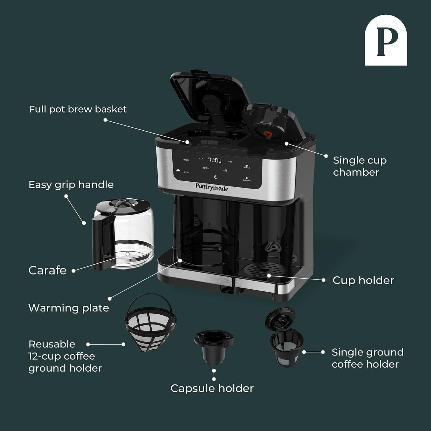 Dual Brew Coffee Maker | 12 Cup & Single Serve K-Cup Machine with Touchscreen encalife