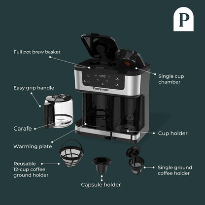 Dual Brew Coffee Maker | 12 Cup &amp; Single Serve K-Cup Machine with Touchscreen encalife