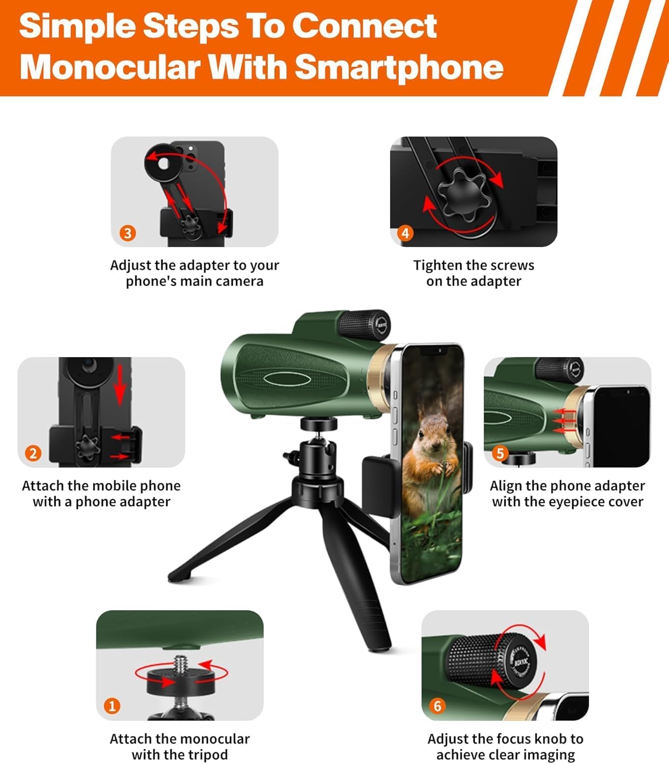 80x100 High Power Monocular I Tripod I Phone Adapter encalife