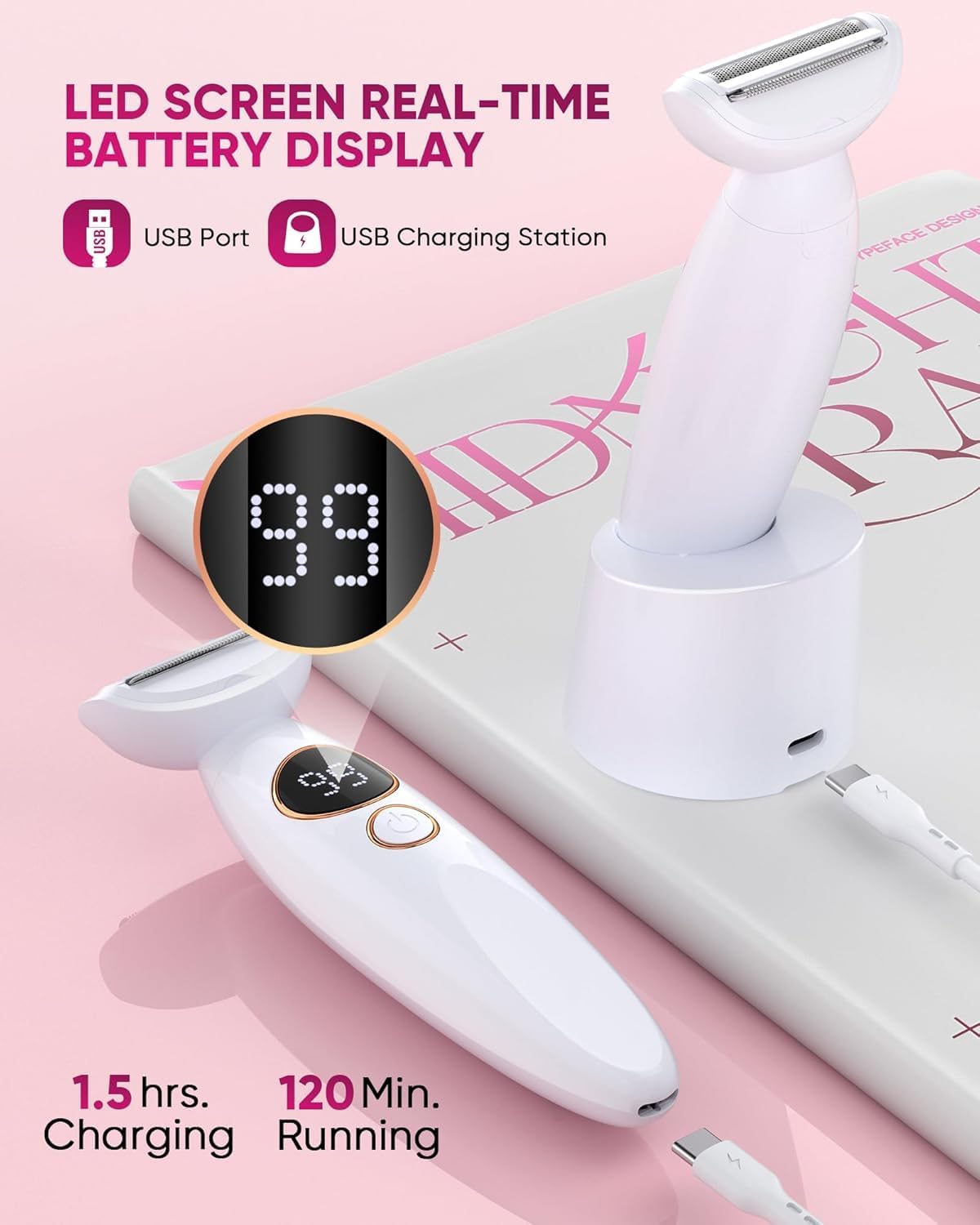 3-in-1 Electric Razor Women Bikini Trimmer Display encalife