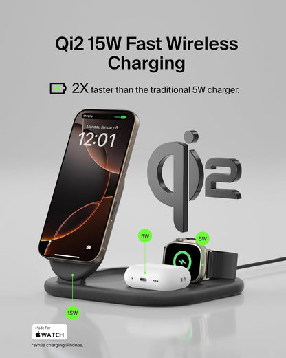 Foldable Qi2 3-in-1 Magnetic Travel Charging Station encalife