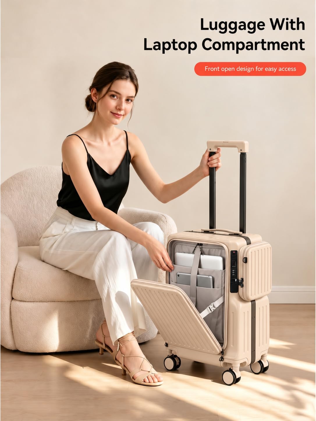 20-Inch Front-Opening Carry On luggage with Detachable Bag encalife