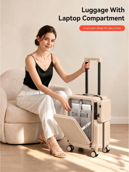 20-Inch Front-Opening Carry On luggage with Detachable Bag encalife
