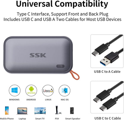 1TB Portable SSD External Drive USB-C Storage encalife