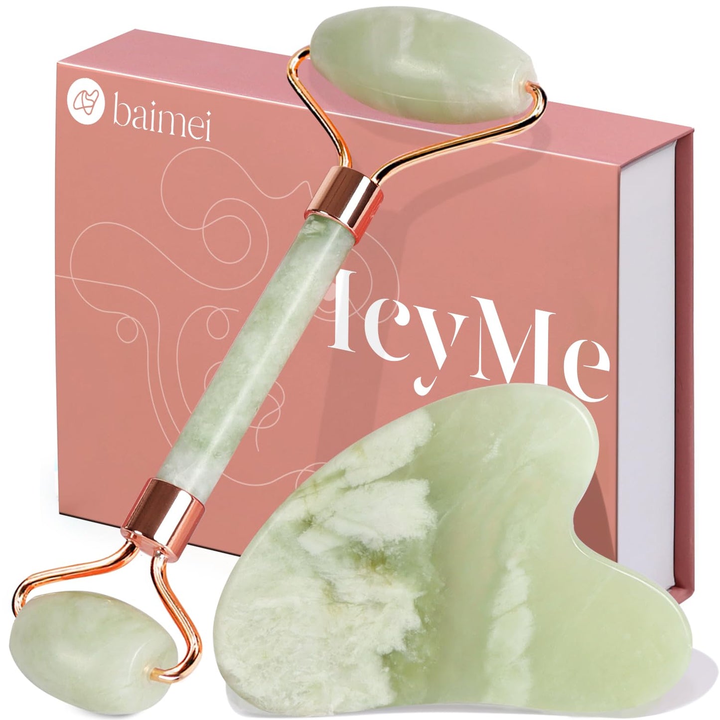 Jade Roller Gua Sha Facial Massage Beauty Set encalife