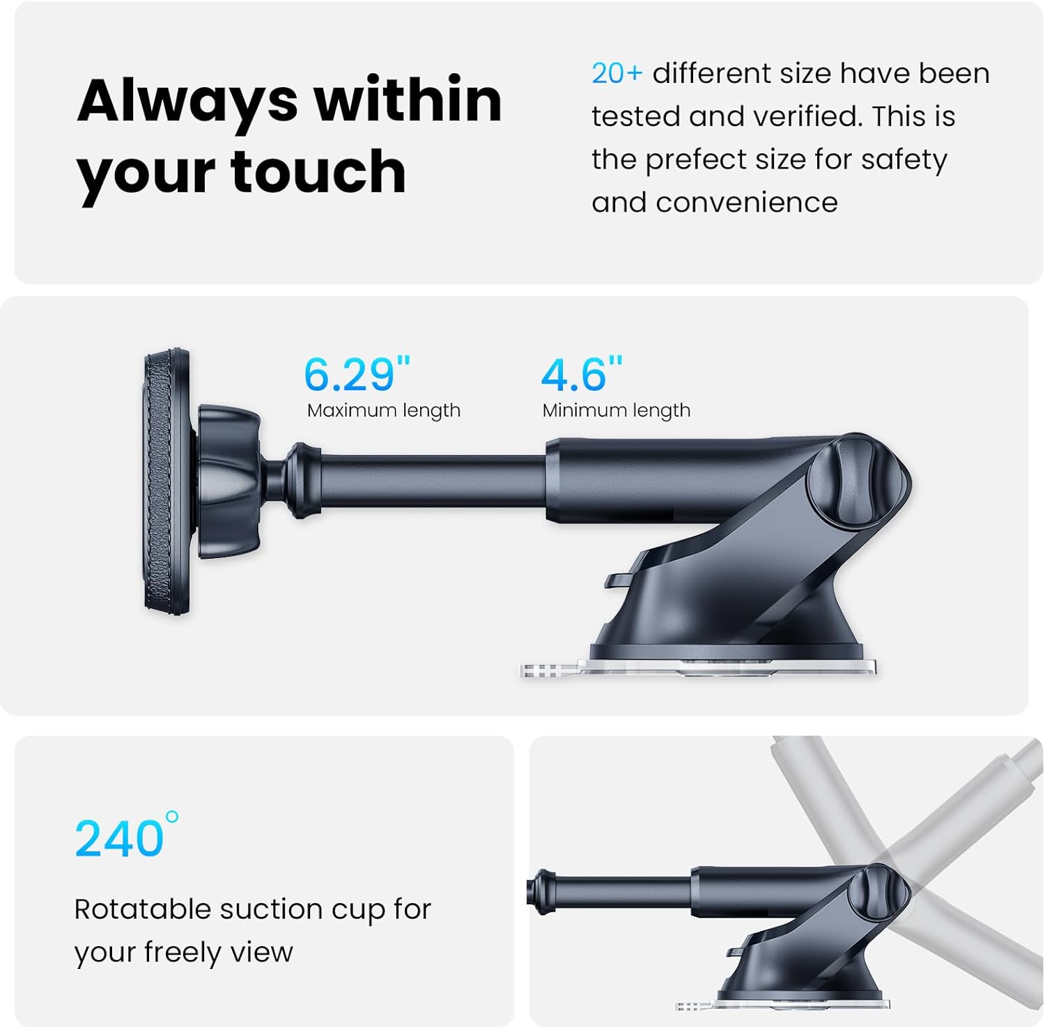 Magnetic Car Phone Mount Telescopic Suction encalife