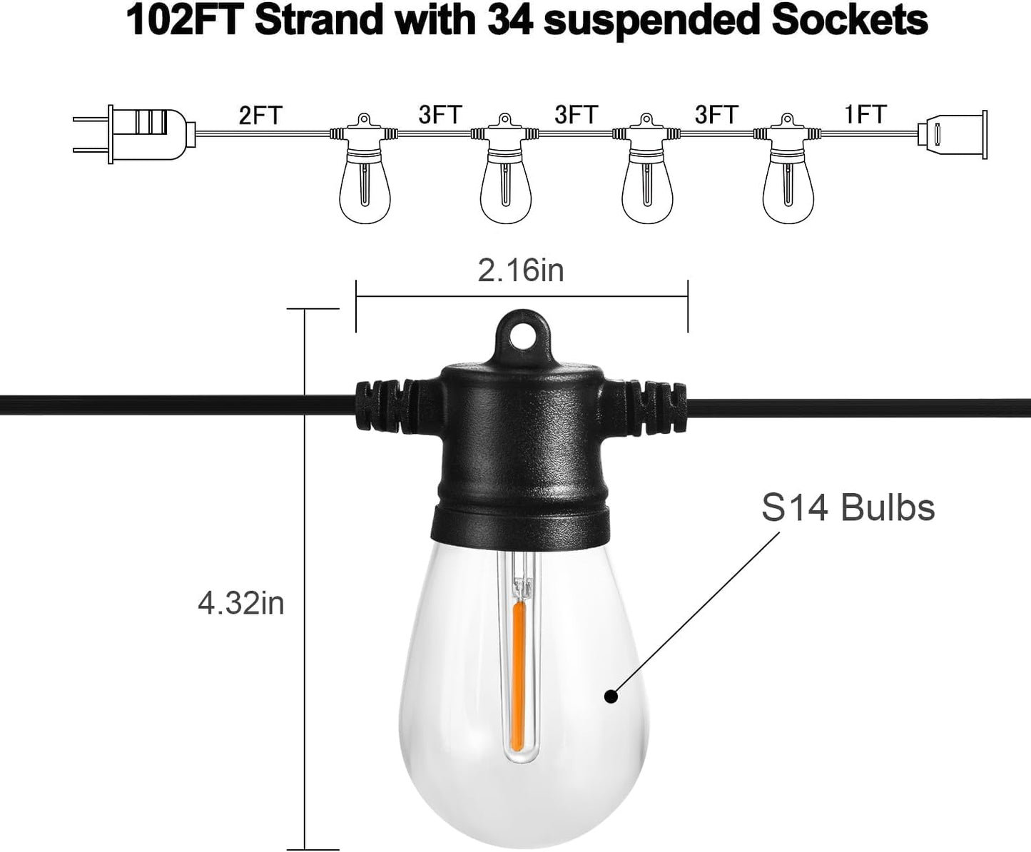 102FT Outdoor String Lights I Waterproof LED Patio & Garden Lights encalife