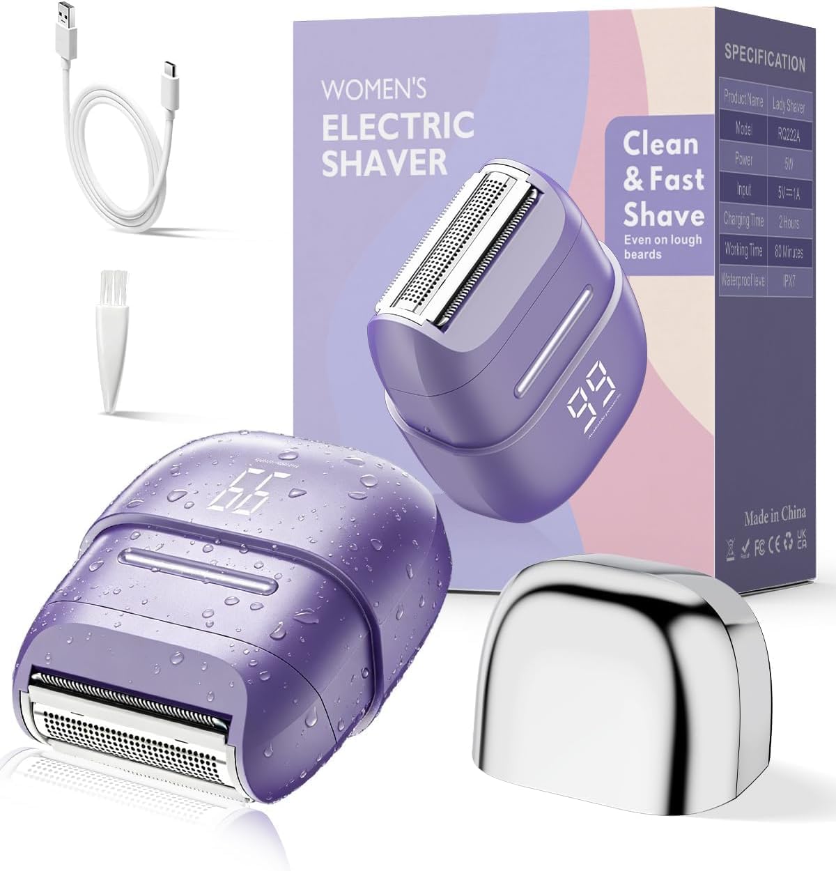 Purple waterproof electric razor women use for smooth hair removal on legs, face, body, bikini area, and sensitive skin.