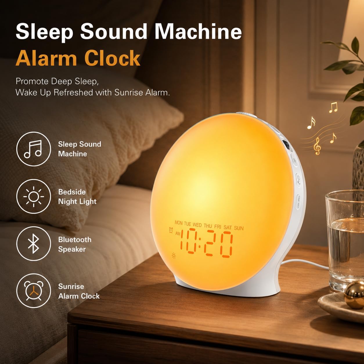 Sunrise Alarm Clock White Noise Machine encalife