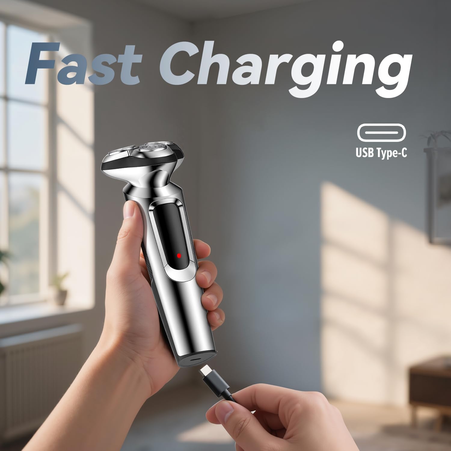Electric Razor Men USB-C Rechargeable Rotary Shaver encalife