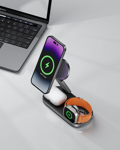 Foldable Qi2 25W Three-Device Fast Charging Station encalife