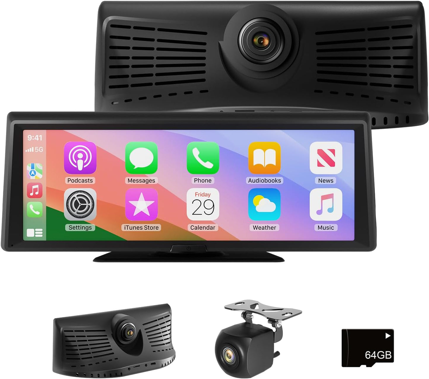 Portable Carplay Screen with 1080P backup camera rear view display